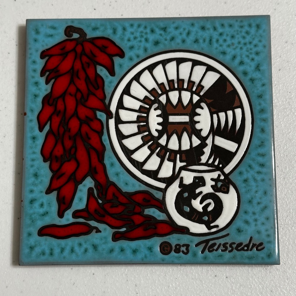 Vintage 1983 Cleo Teissedre Southwestern Ceramic Tile Chili Ristra Pottery 6x6